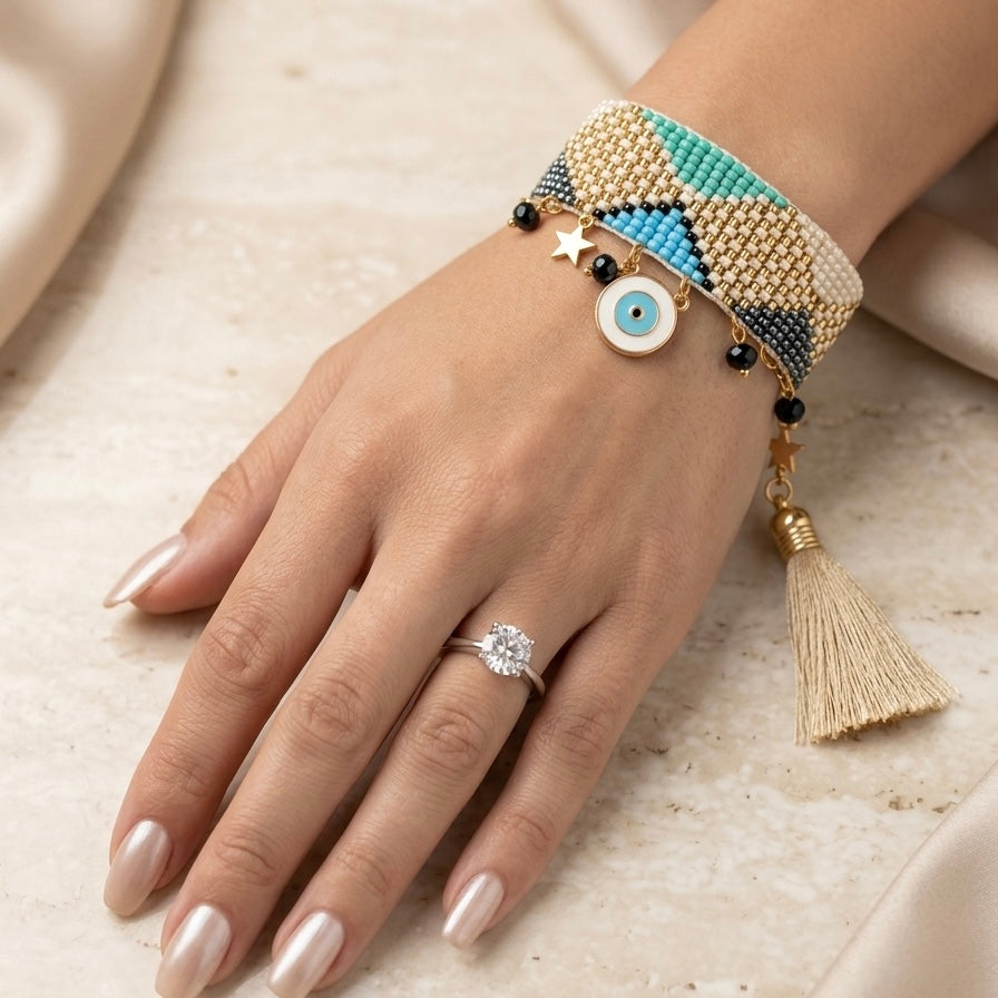 Pulsera tejida ojo turco