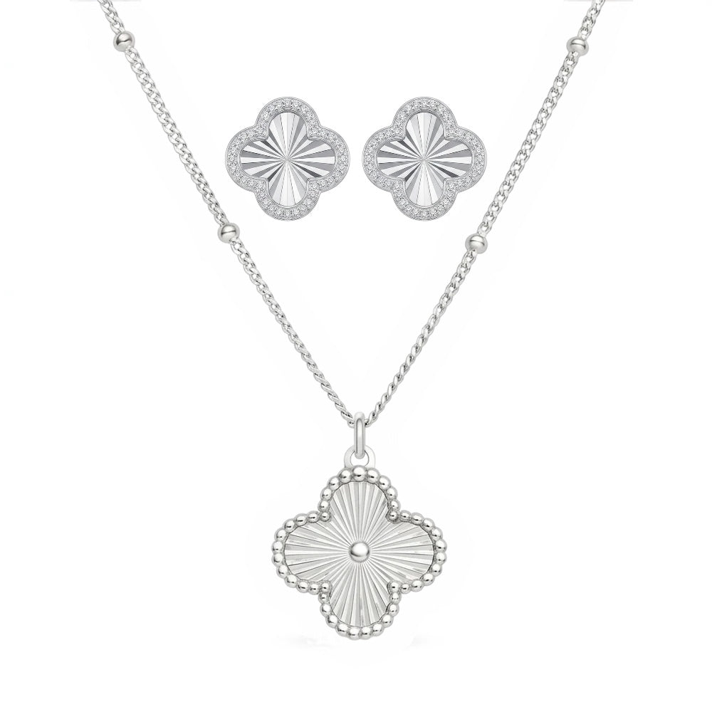 Conjunto Trébol plata 925